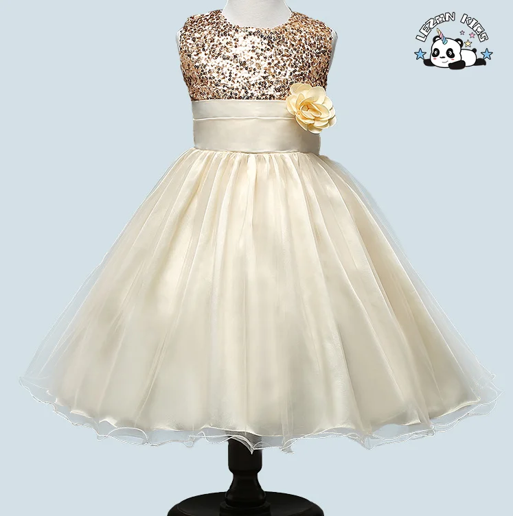 LEZONKIDS - Custom Girl Christmas Clothing Sequin Flower Sleeveless Tulle Costume Evening Dress